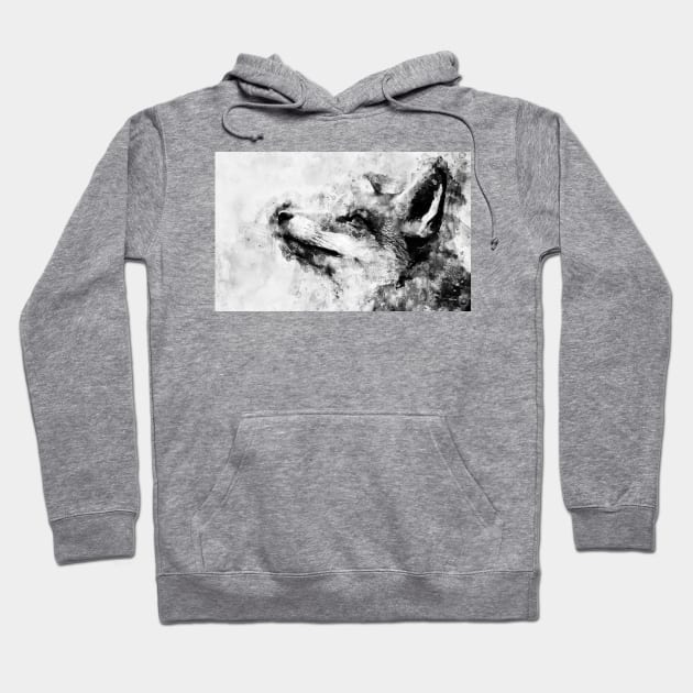 Red Fox Black and White Watercolor 01 Hoodie by SPJE Illustration Photography